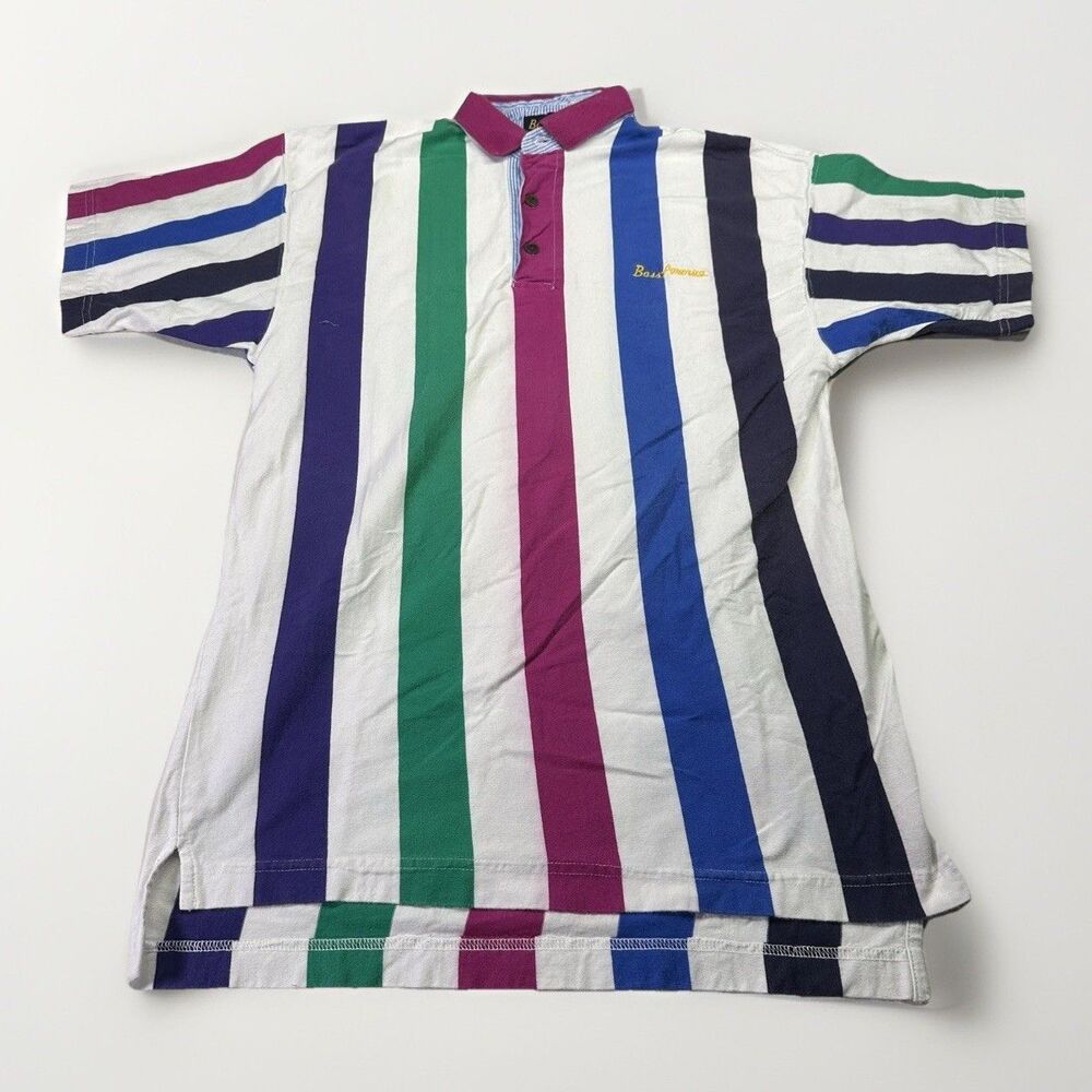 Vintage Boss America Striped Polo Bold Colorblock 90s Streetwear Sz S/M